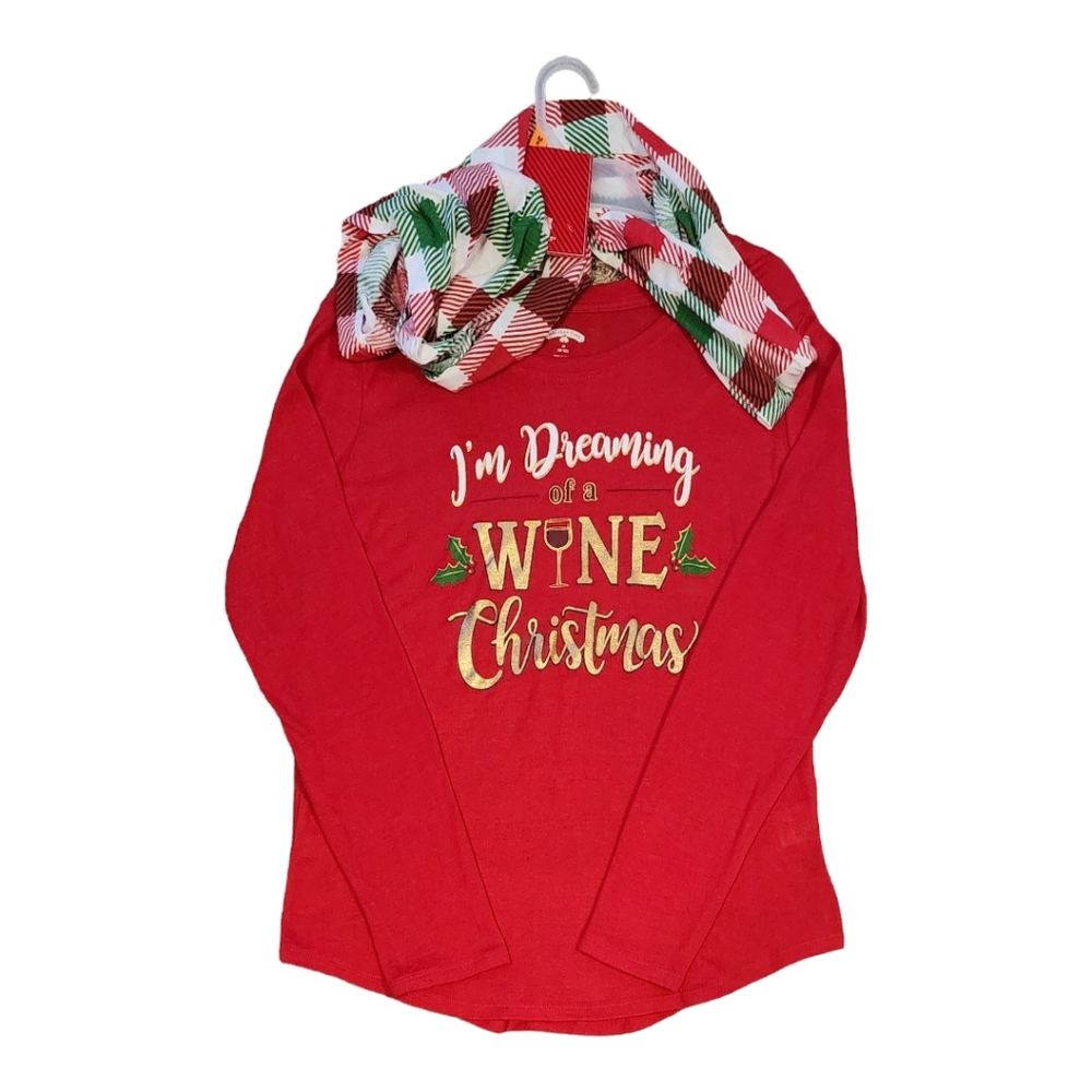 Holiday Time Women's Long Sleeve Tee and Scarf, Christmas Red, Size M (8…